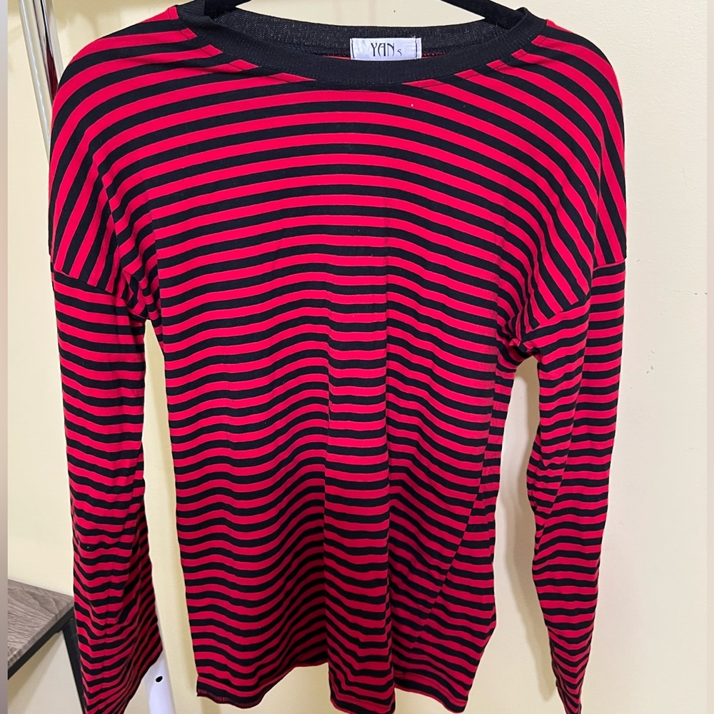 Black and red striped long sleeve shirt